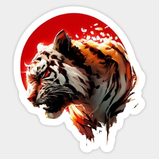 Abstract Tiger portrait on Red Sun Sticker